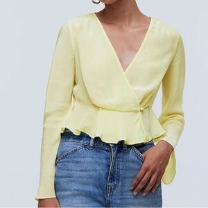Madewell Bell Sleeve Wrap Peplum Top Candlelight Pale Yellow Size 8